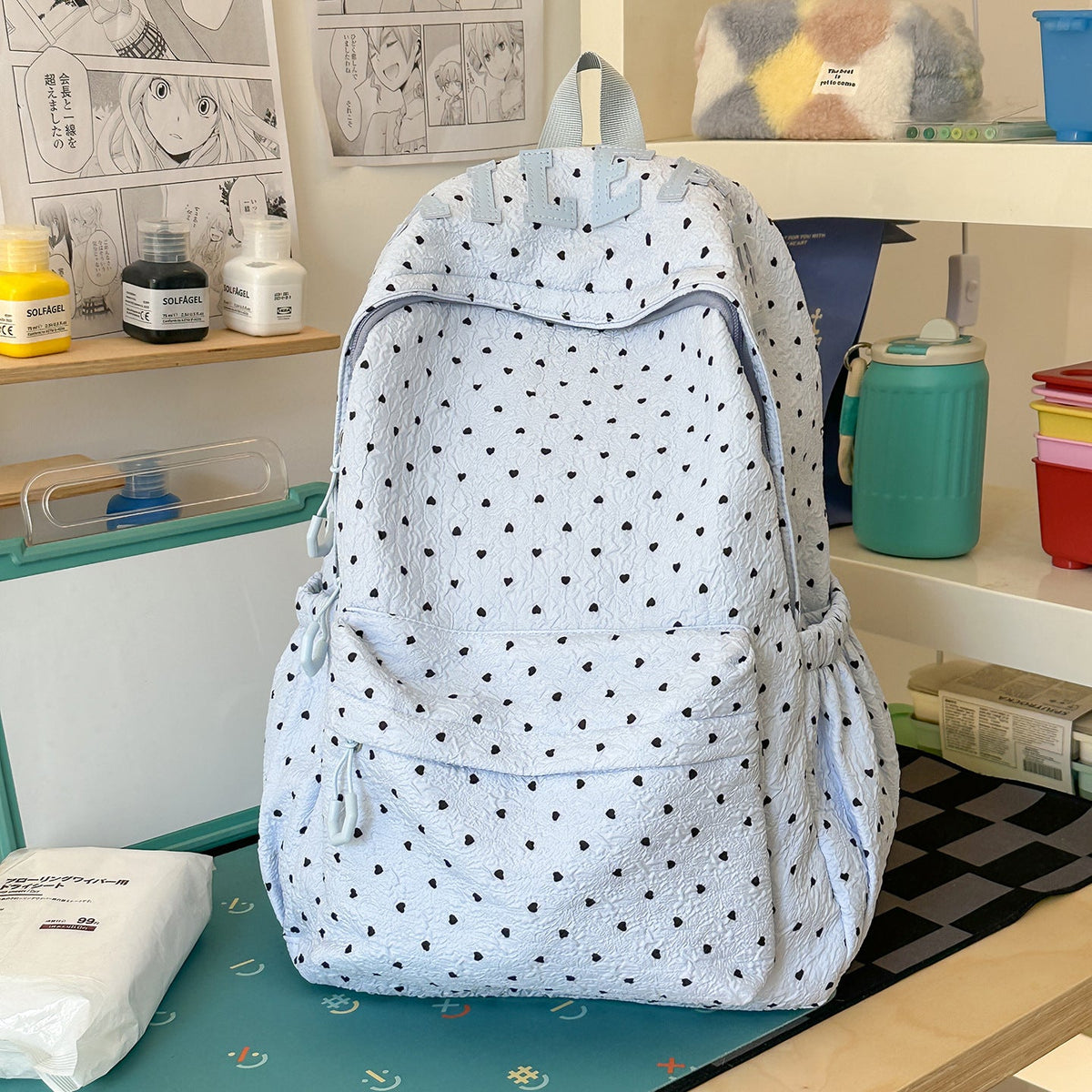 Cute Heart-Patterned Casual Backpack LoungeYard — product view 6