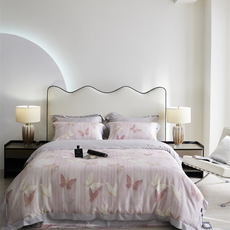 Luxurious satin bedding set with geometric jacquard pattern and satin trim LoungeYard — product view 7
