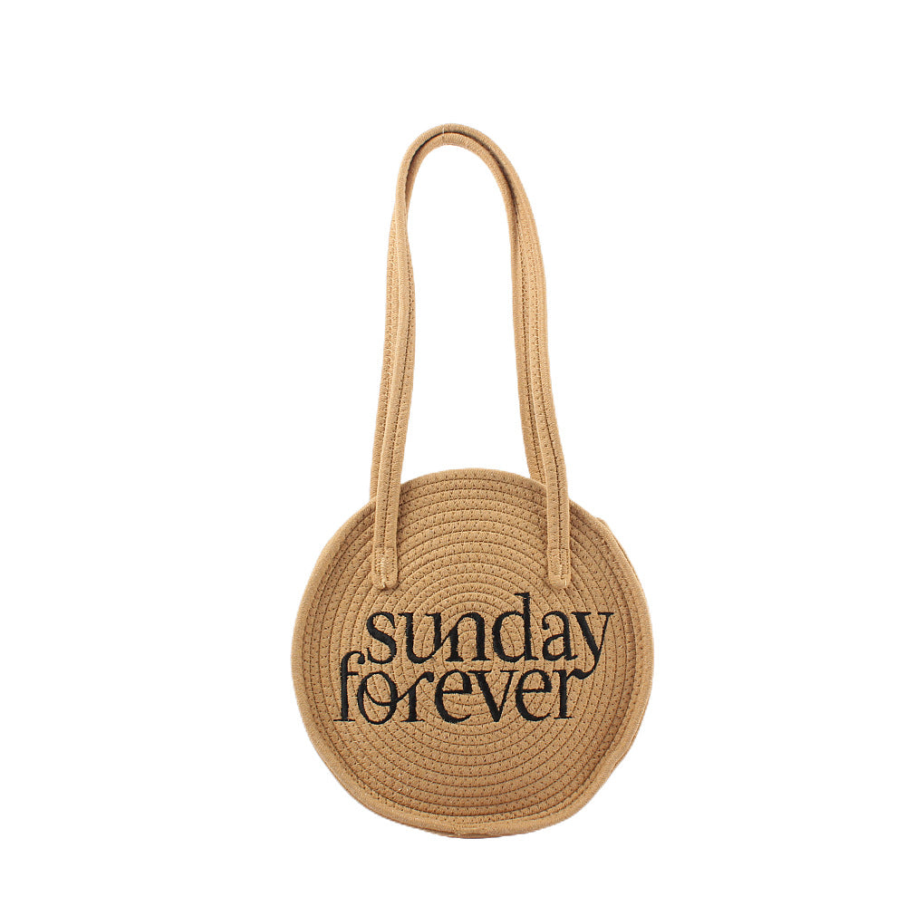Round tote bag with stylish lettering LoungeYard — product view 4