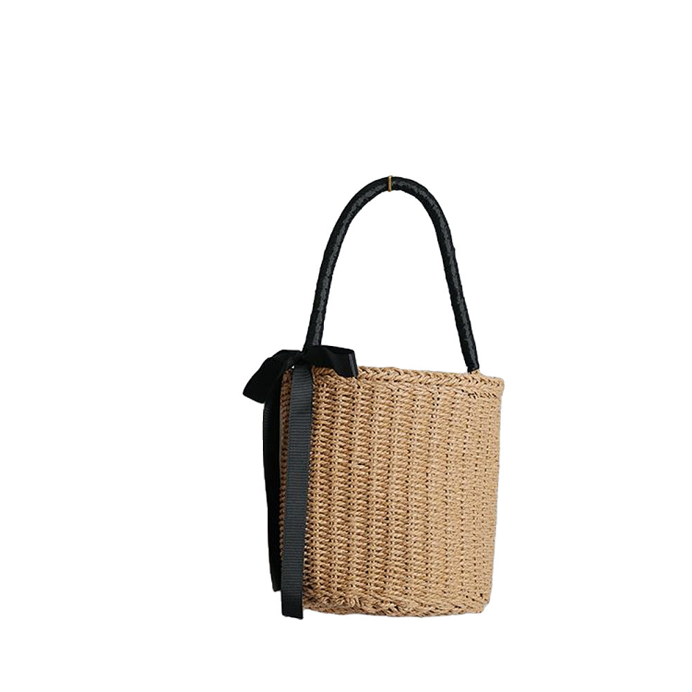 Handwoven basket bag with decorative fabric ribbon LoungeYard — product view 3