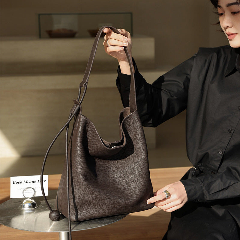 Soft-Structure Pebbled Vegan Leather Drawstring Hobo Shoulder Bag — product view 1