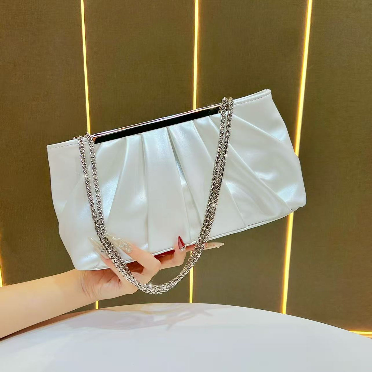 Pleated Chain Strap Evening Handbag — product view 7