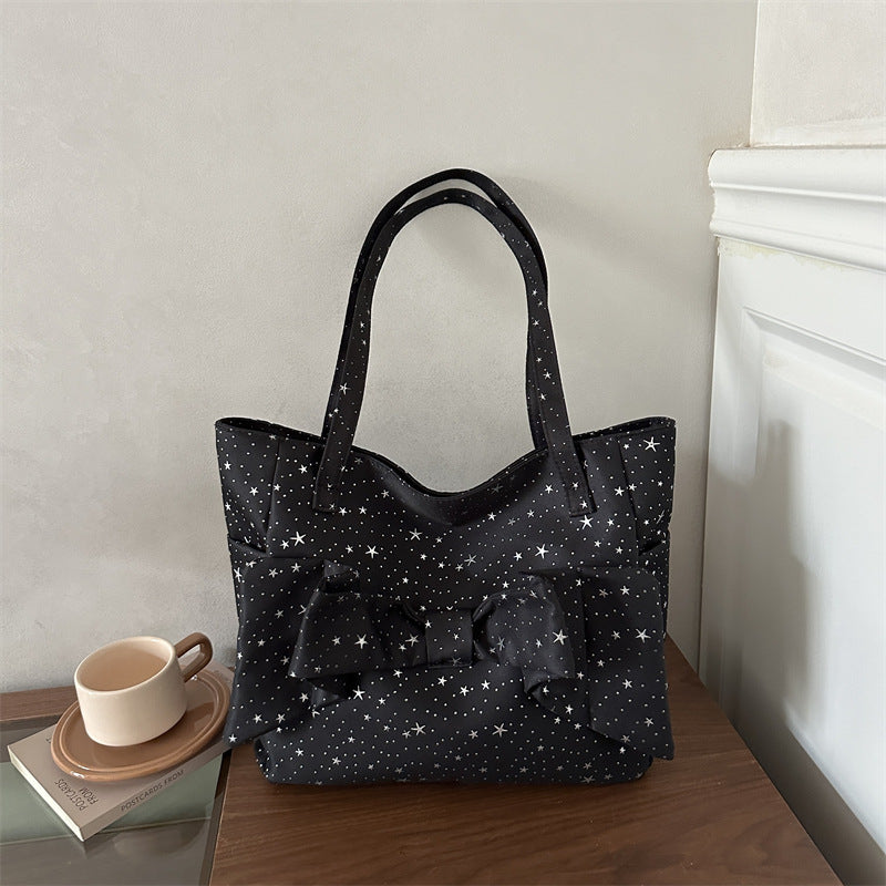 Bow-Embellished Star-Pattern Tote Bag — product view 3