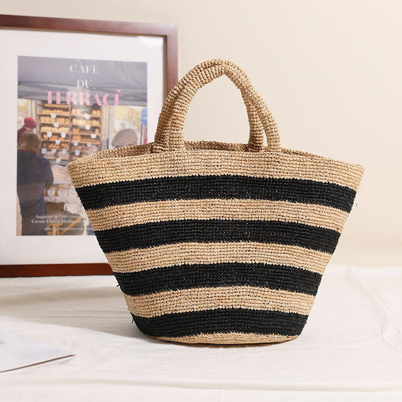 Braided beach bag with modern striped pattern LoungeYard — product view 1