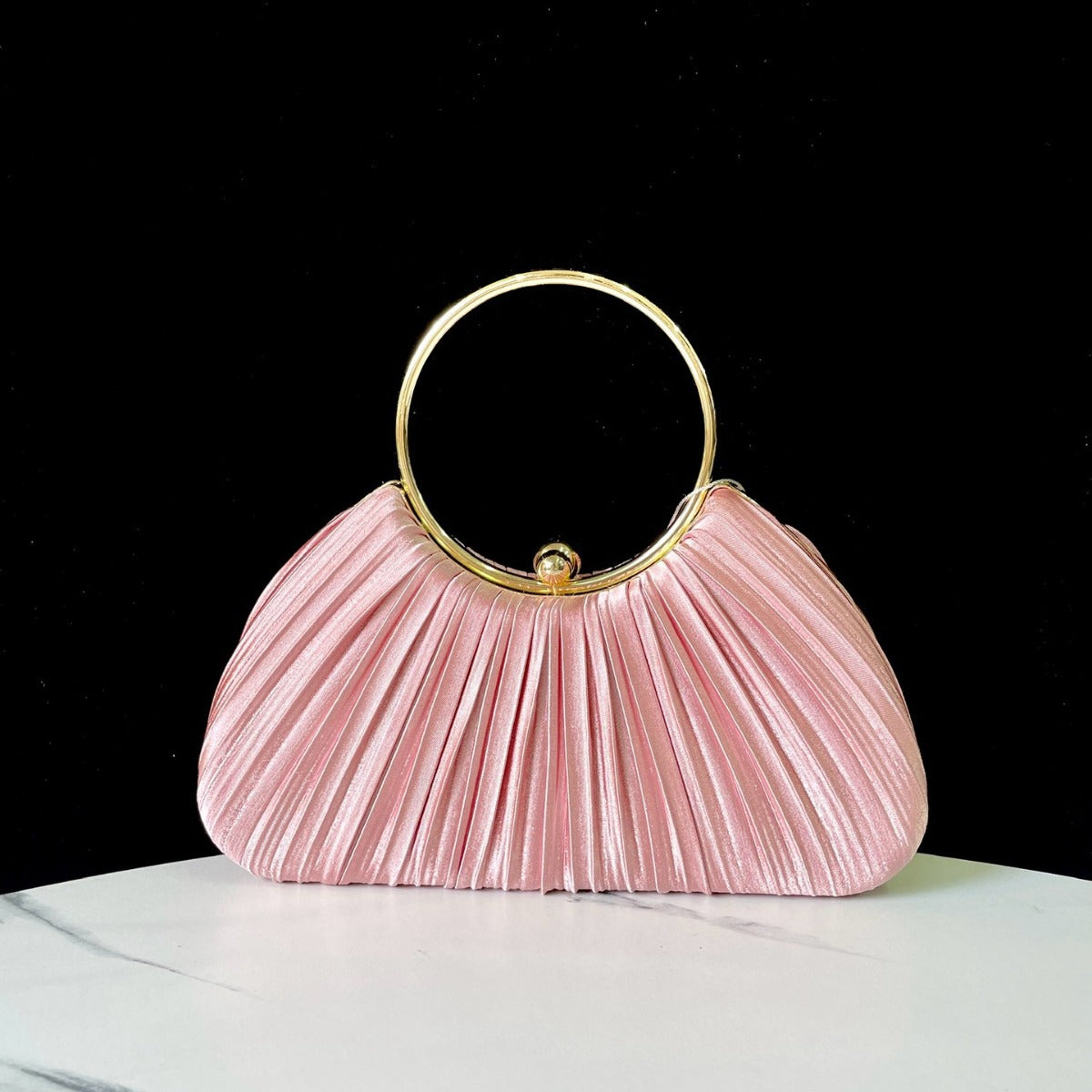 Pleated Evening Handbag with Metal Ring — product view 4