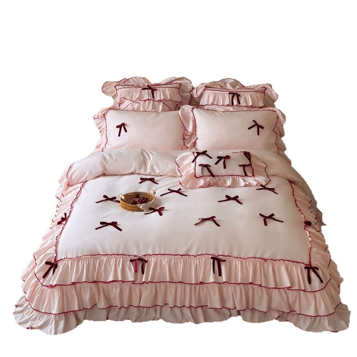 Romantic bedding set with ruffles, frills, and decorative bows — product view 4