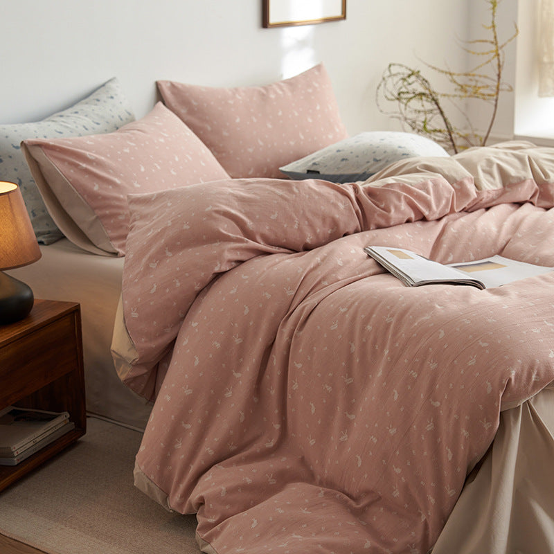 Cotton Percale Duvet Cover Set with fine minimal print and reversible side — product view 2