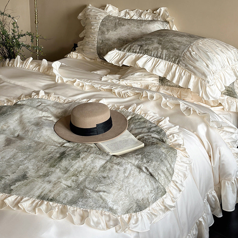 Luxurious Ruffle Bedding Set with Velvet Heart Appliqué — product view 3