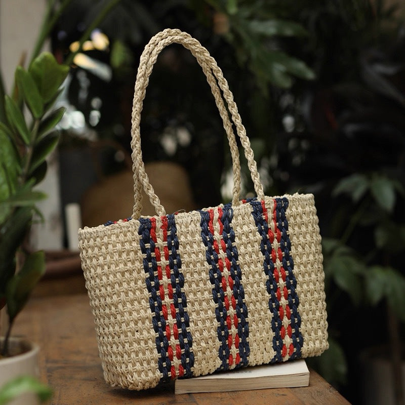 Handmade beach bag with colorful pattern LoungeYard — product view 2