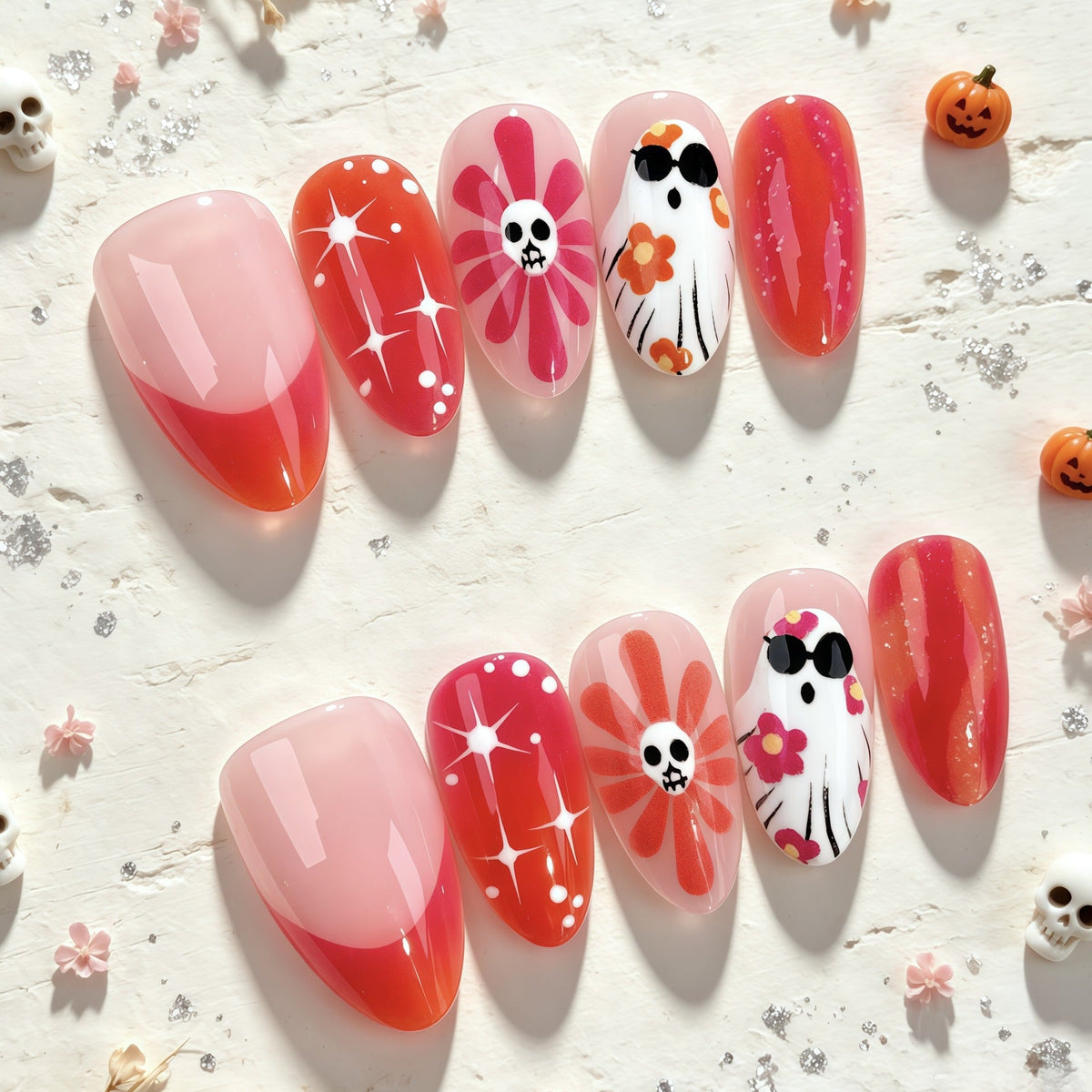Artistic Floral Print Press-On Nails — product view 3