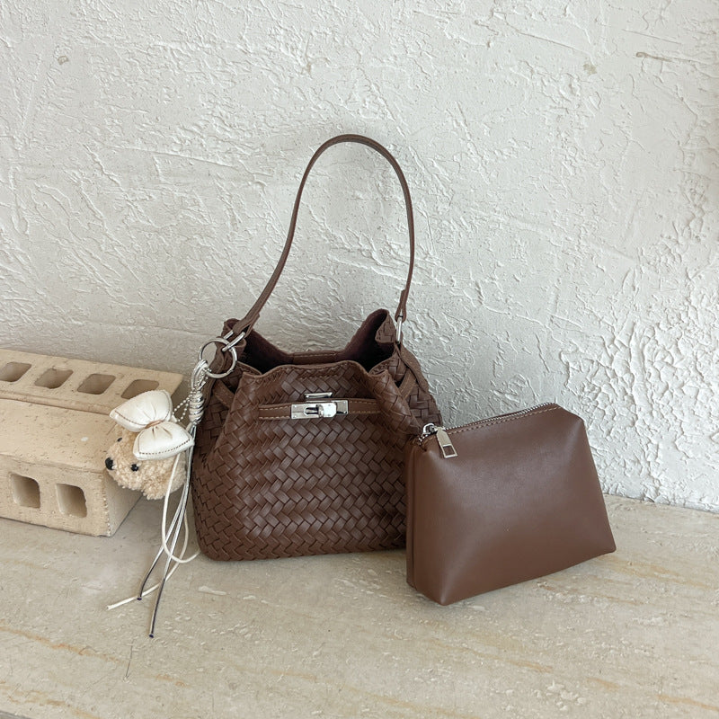 Woven Leather Bucket Tote Bag — product view 4