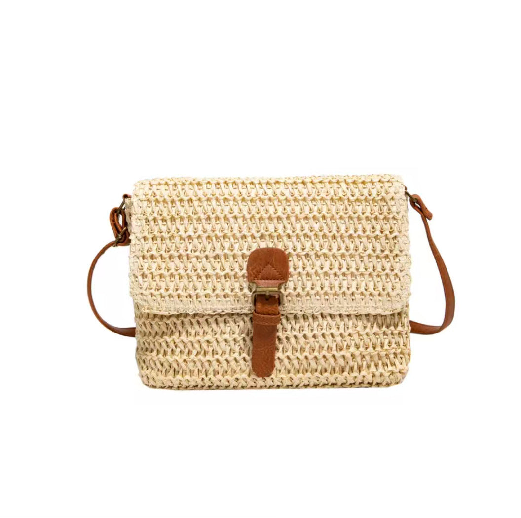 Handbag made of woven natural material with leather accents LoungeYard — product view 6