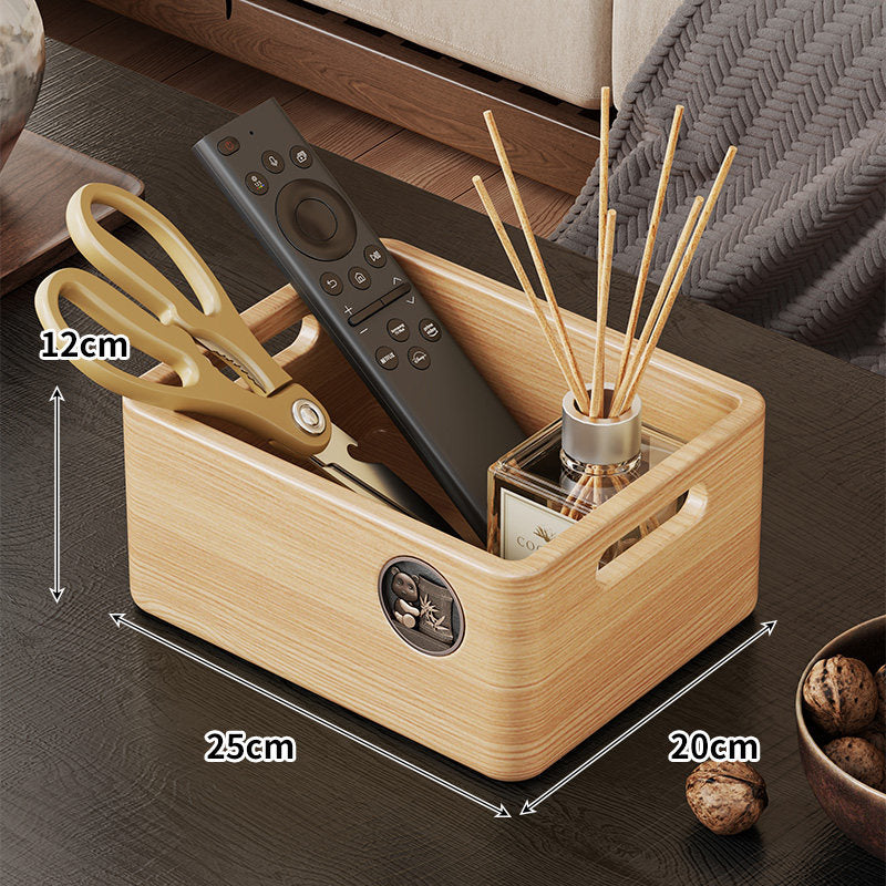Wooden Rectangular Desktop Storage Organizer Box with Built-In Side Handles — product view 4