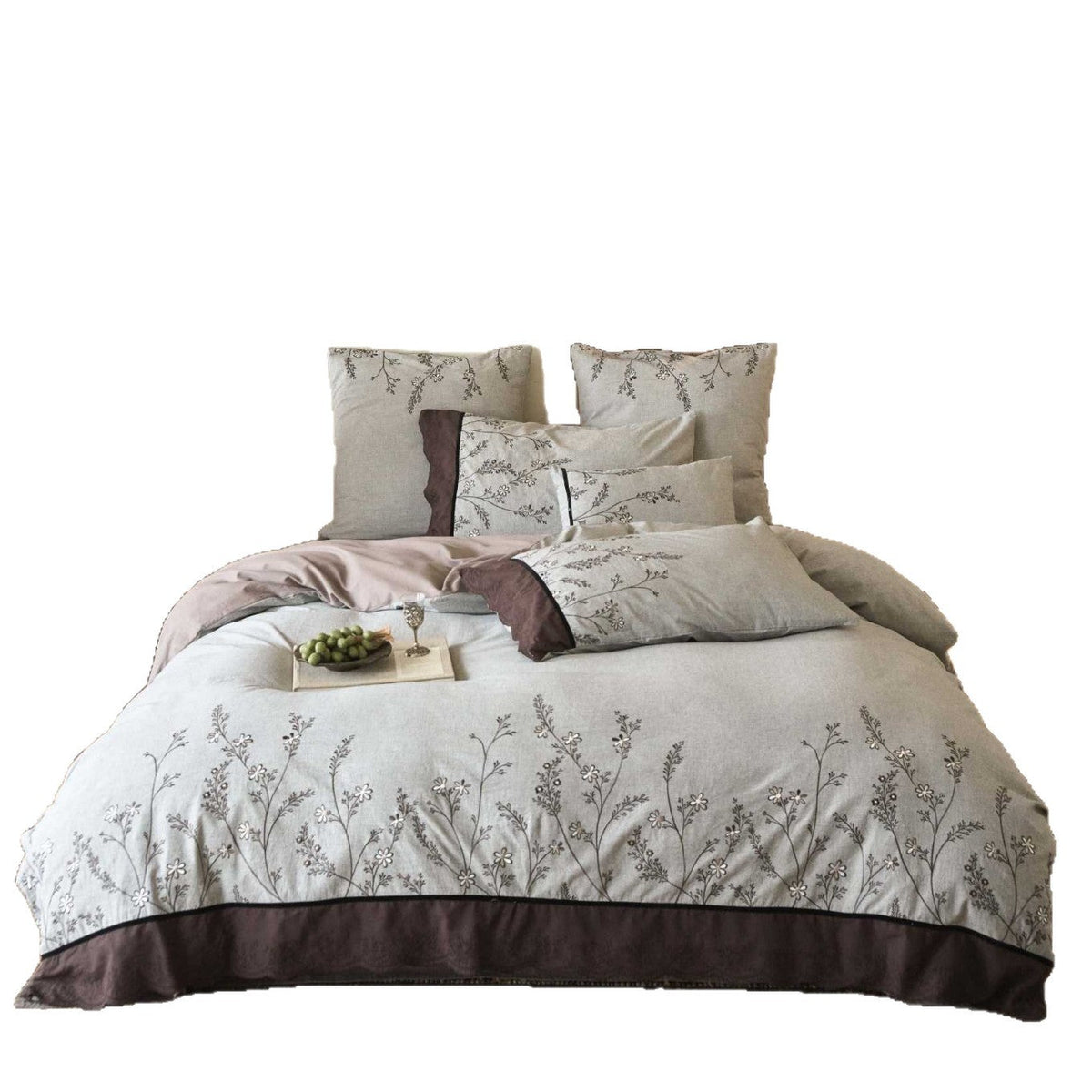 Bedding set cotton-linen with embroidered wildflower motif — product view 3