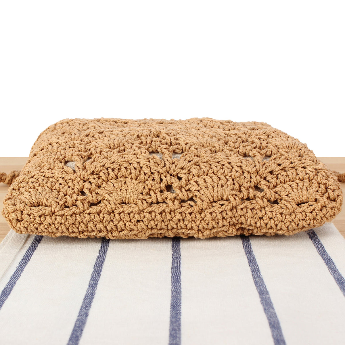 Handmade macrame shoulder bag with ruffled trim LoungeYard — product view 4