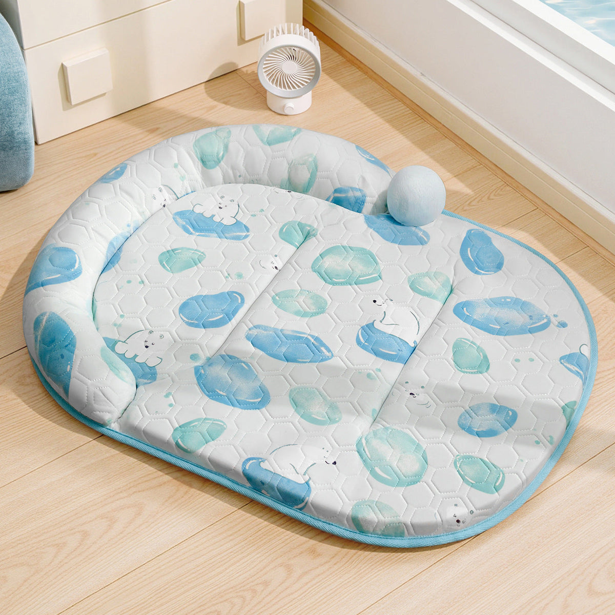 Unisex nan padded baby play mat with elevated headrest edge and non-slip bottom LoungeYard — product view 4
