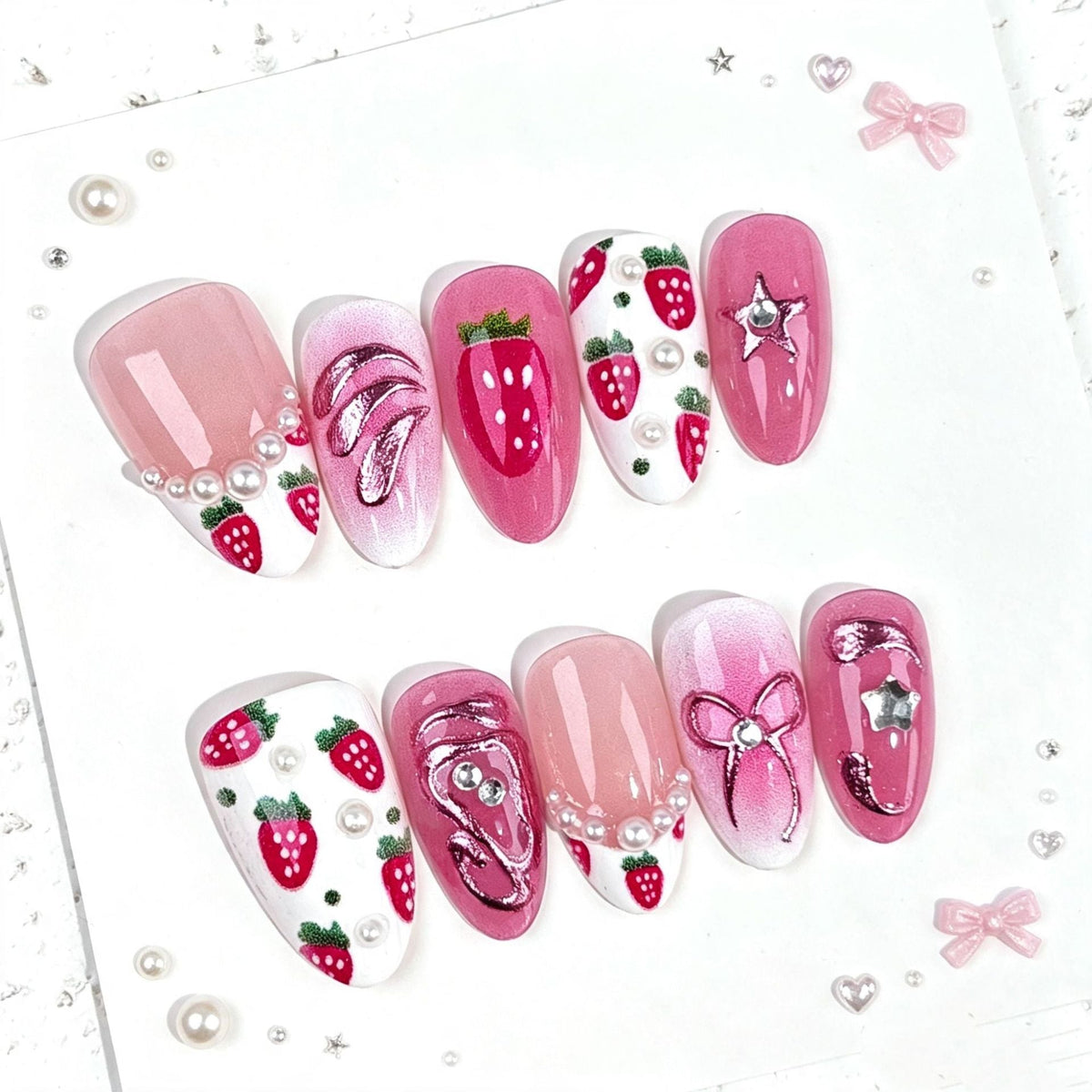 Decorative Strawberry-Themed Press-On Nail Art Set — product view 3