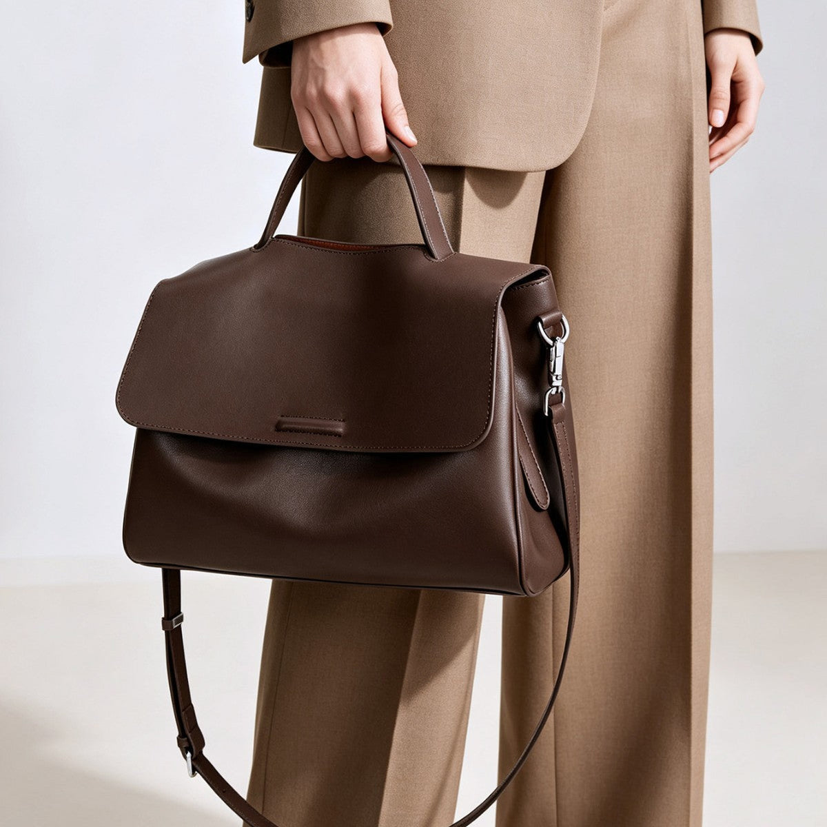 Structured Top-Handle Flap Satchel with Detachable Crossbody Strap — product view 3