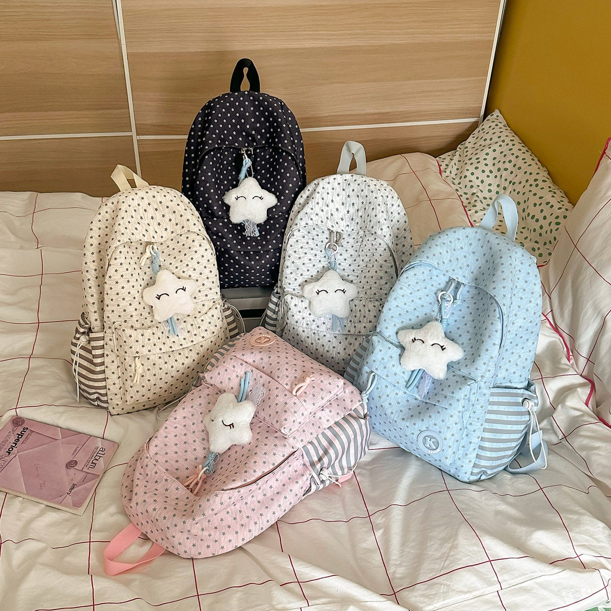 Cute Star-Patterned Backpack LoungeYard — product view 4