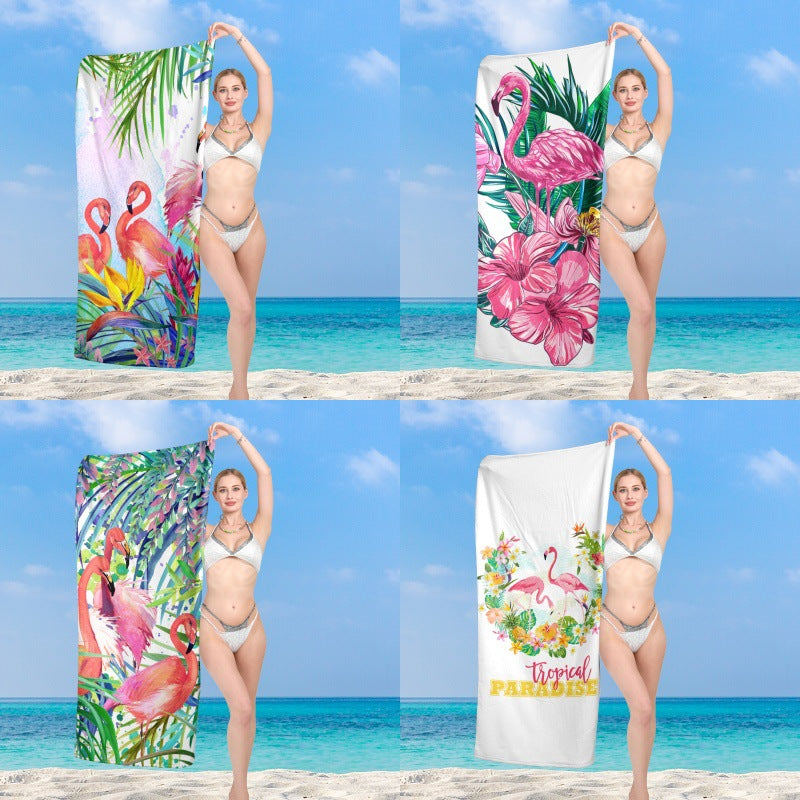 Premium beach towel with vibrant flamingo design LoungeYard — product view 2