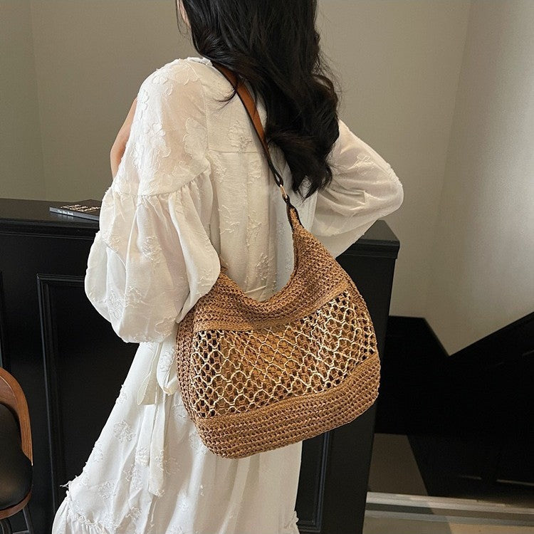 Hand-knotted shoulder bag with leather accents LoungeYard — product view 4