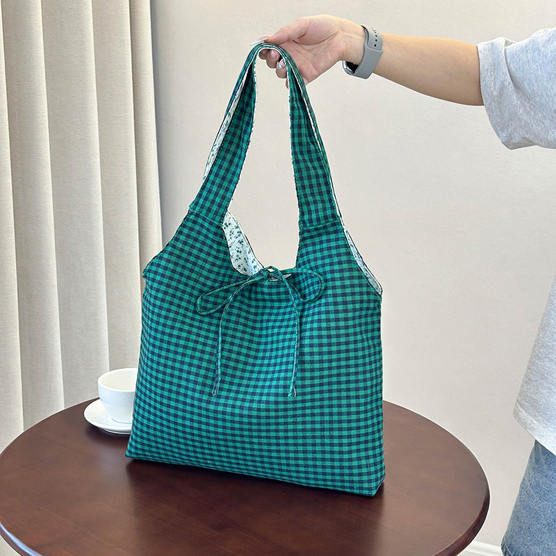 Stylish Checkered Shopping Tote Bag LoungeYard — product view 3