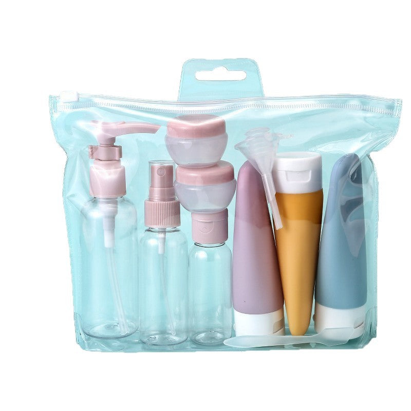 Travel Silicone Toiletry Bottle Set with Pump Spray Funnel and Clear Zip Bag LoungeYard — product view 6