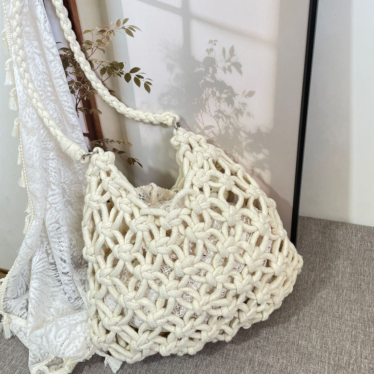Fashionable Macrame Tote Bag LoungeYard — product view 7