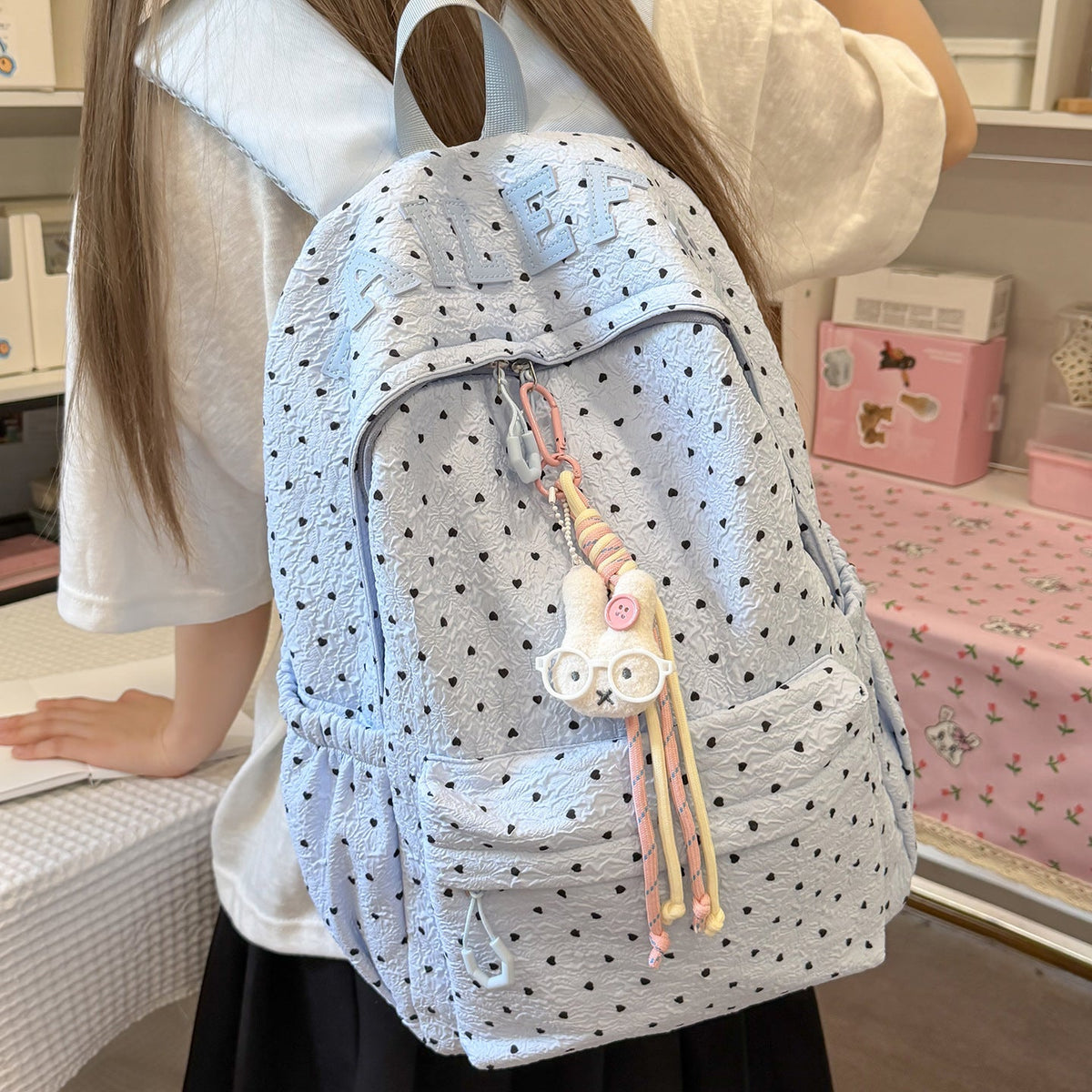 Cute Heart-Patterned Casual Backpack LoungeYard — product view 3