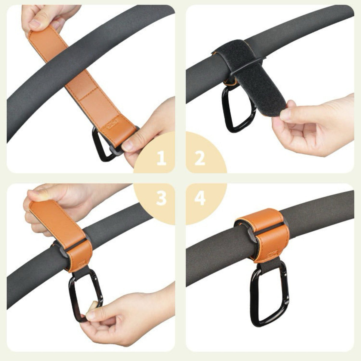 Heavy-Duty Leather Loop Stroller and Bag Carabiner Hook — product view 4