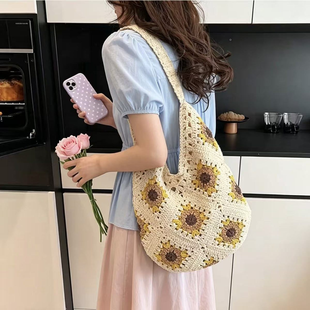 Shoulder bag with unique crochet pattern LoungeYard — product view 2