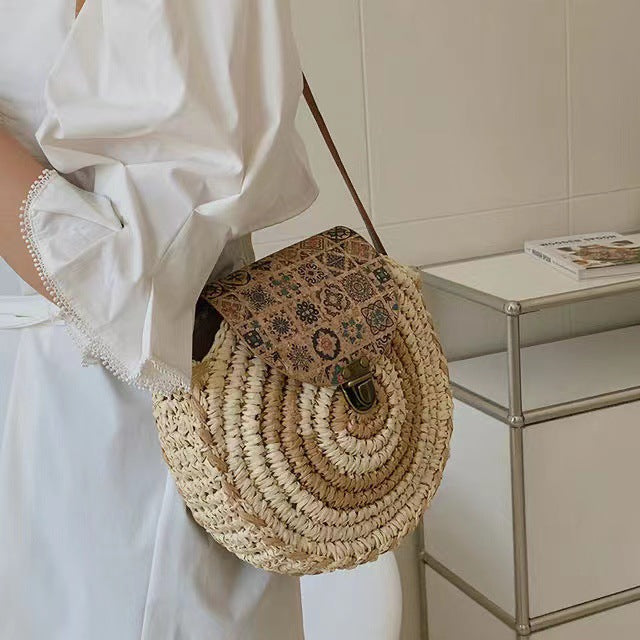 Round Bast Bag with Adjustable Leather Strap LoungeYard — product view 1