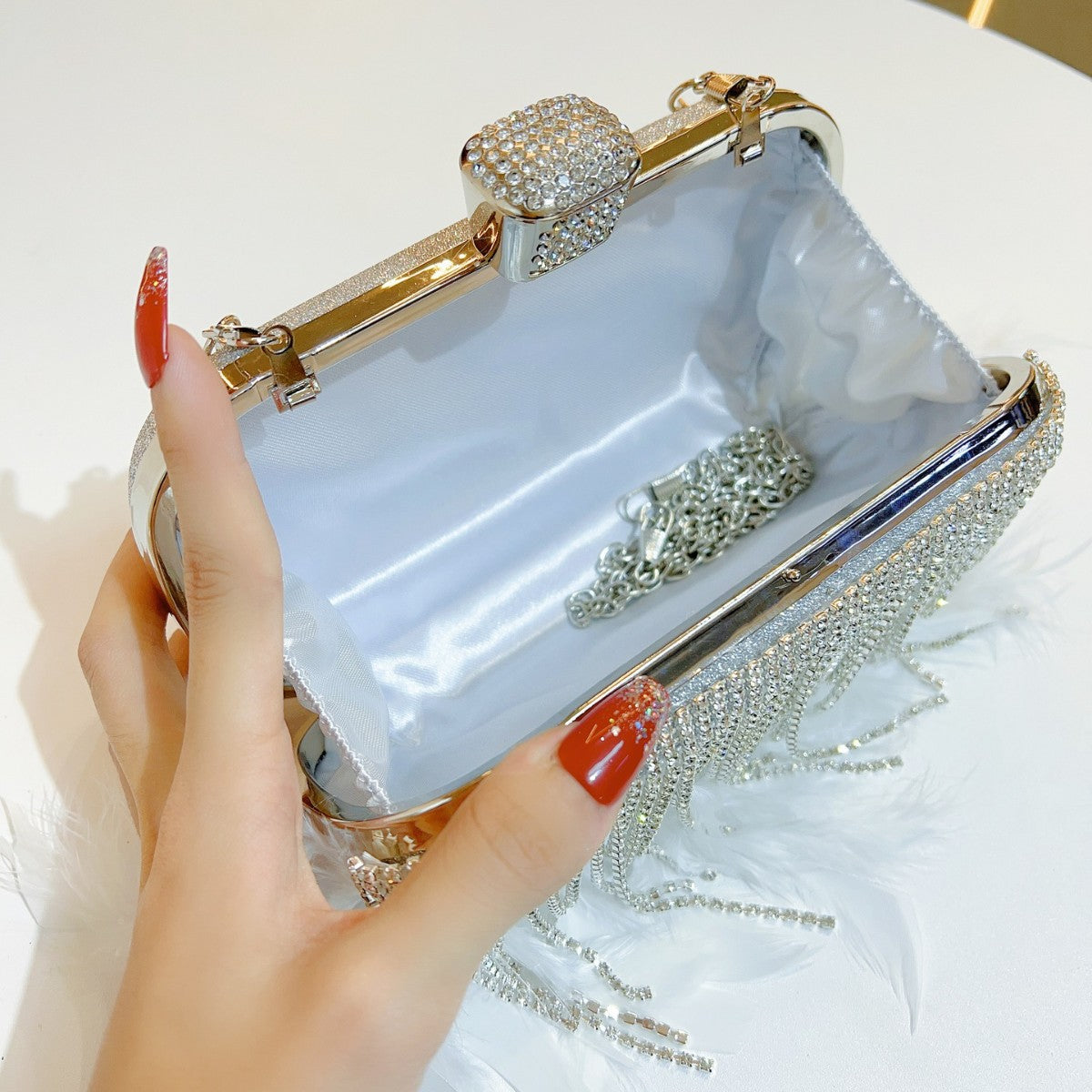 Feather-Embellished Evening Clutch — product view 3