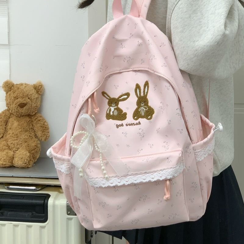 Cute Bunny-Themed Casual Backpack LoungeYard — product view 3