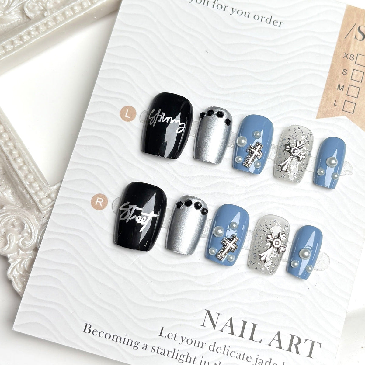 Decorative Press-On Nail Set with Rhinestone Accents — product view 1