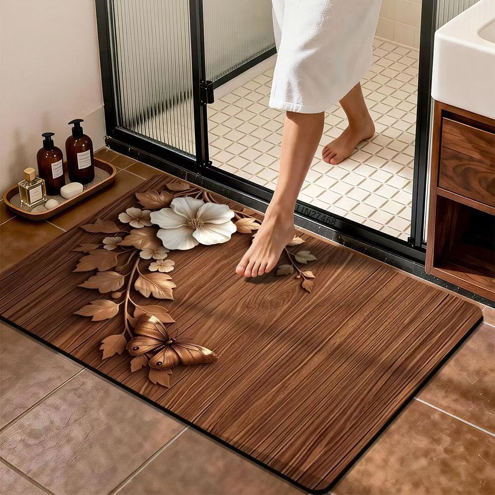 Premium Floral Design Bath Mat Bowlift — product view 3