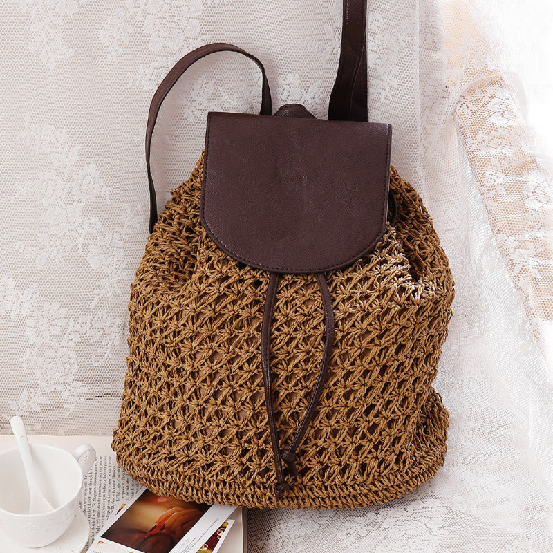 Macramee Backpack Bag with Elegant Leather Lid LoungeYard — product view 5