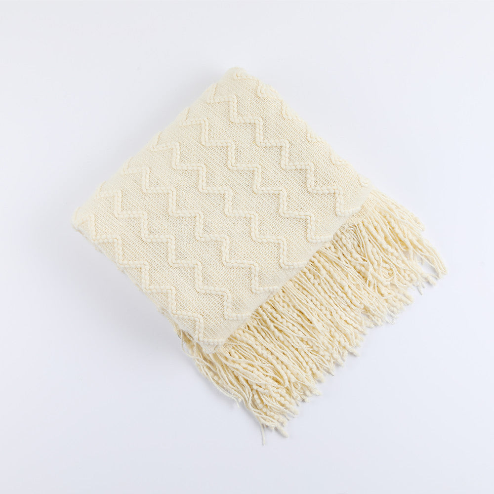 Textured Woven Throw Blanket with Fringe LoungeYard — product view 7