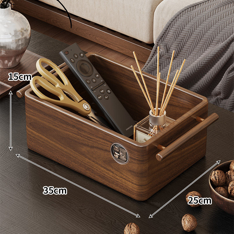 Wooden Rectangular Desktop Storage Organizer Box with Built-In Side Handles — product view 5