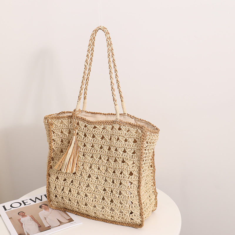 Handmade Macrame Tote Bag with Elegant Tassel LoungeYard — product view 3