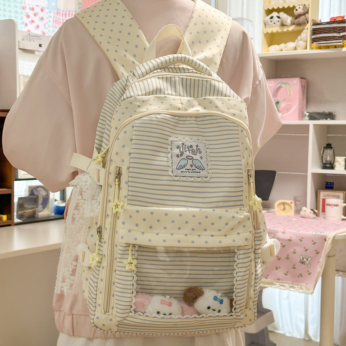 Trendy Striped School Backpack LoungeYard — product view 2