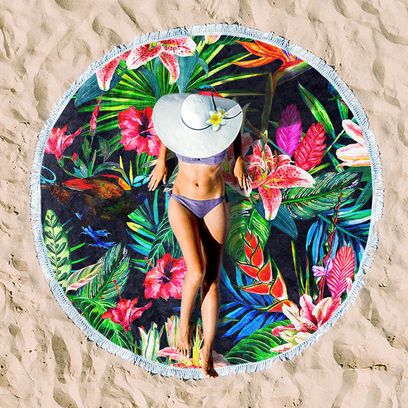 round beach towel with cheerful palm motif LoungeYard — product view 4