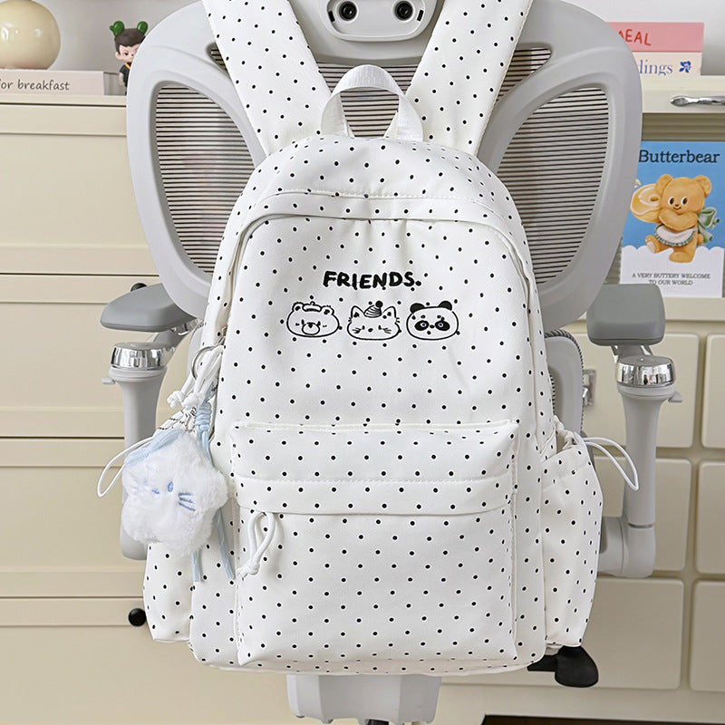 Playful Polka Dot Backpack with Cute Character Accents LoungeYard — product view 6