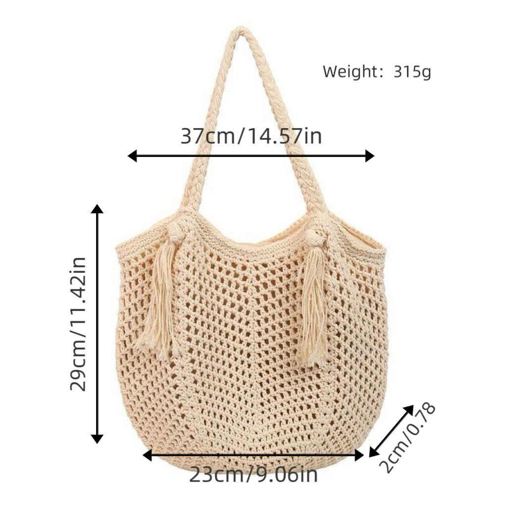 Macrame Beach Bag with Fringe Details LoungeYard — product view 2