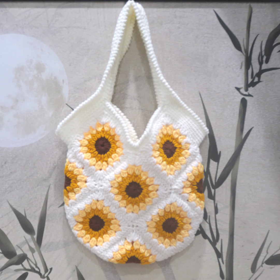 Handmade macrame bag with sunflower motif LoungeYard — product view 2
