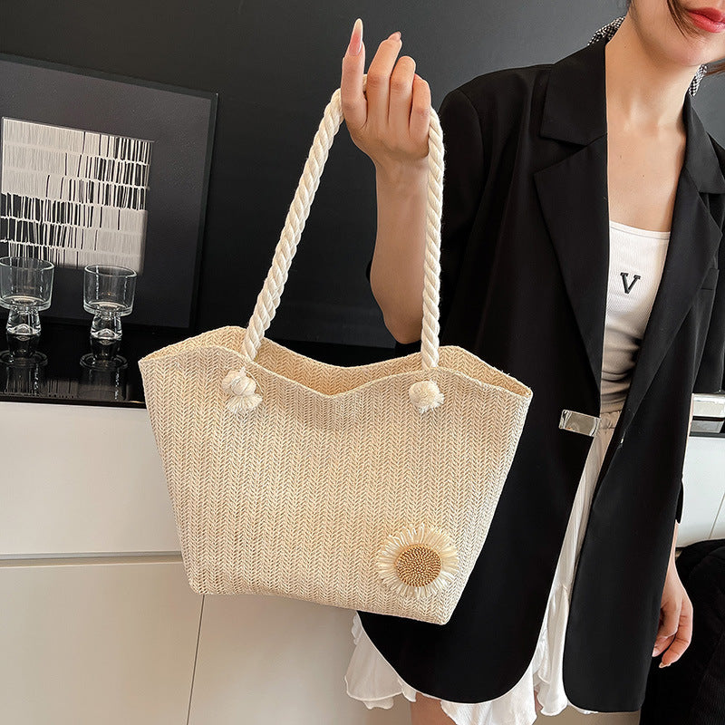 Decorative Floral Embellished Beach Tote Bag LoungeYard — product view 3