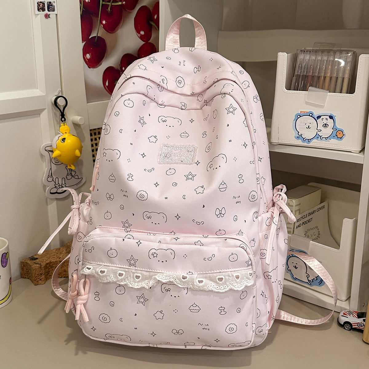 Playful Cartoon Patterned School Backpack LoungeYard — product view 6