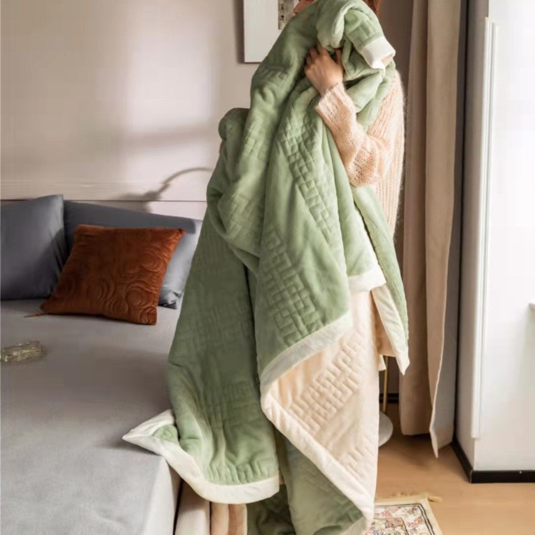 Reversible quilted comforter with structured box stitching and cotton trim — product view 2