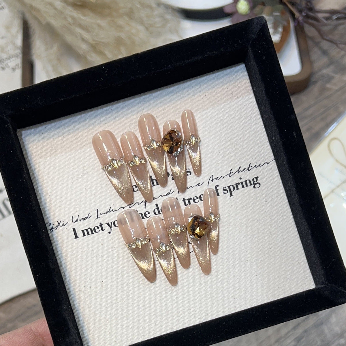 Elegant Stiletto Press-On Nails with Gemstone Accents — product view 5