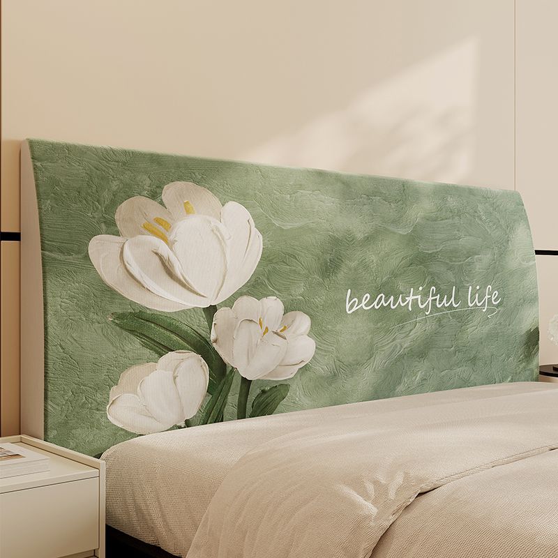 Decorative Padded Headboard Slipcover with Floral Print and Inspirational Script — product view 4